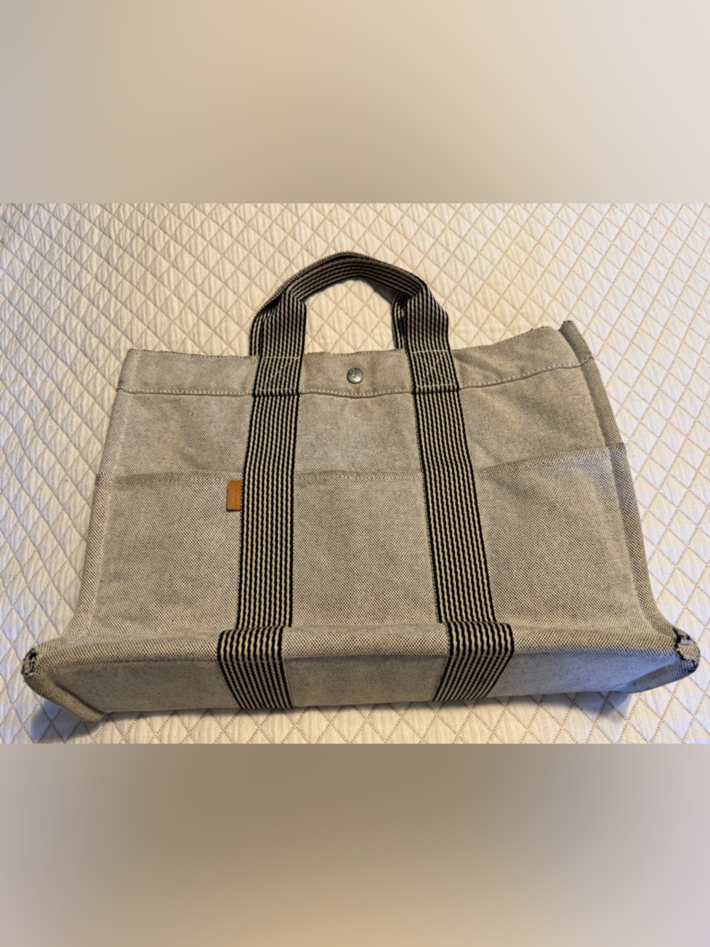 HERMES Vintage Paris Gray Fourre Tout MM Cotton Canvas Tote-w/COA-GUC